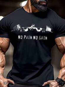 Men's T-Shirt With Muscular Man Lifting Weights Print - Black - View 1