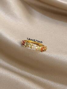 18K Gold Plated Colorful Zirconia Heart-Shaped Inlaid Ring, Women's Heart-Shaped Ring, Floral Ring, Gold-Plated Ring. Suitable For Daily Wear, Dating, Party, Vacation, Graduation Season, Easter, Birthday Gift, Summer Accessories, Girlfriend Gift, Valentine's Day Gift, And Bohemian Style Jewelry - Multicolor - View 10