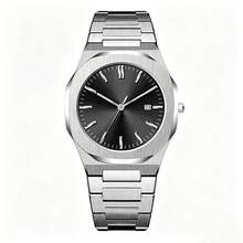 PINTIME 1 Buah Jam Tangan Pria Minimalis Segi Delapan Warna Perak, Dial Sunburst dengan Fungsi Tanggal, Tali Stainless Steel, Gaya Bisnis-Kasual, Jam Tangan Quartz Tahan Air - hitam - View 8