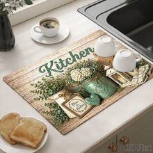 1pc Rustic Green Plant Flower Kitchen Protective Mat, Easy To Clean ,Non-Slip, Universal For Stove Panel/Gas Stove/Induction Cooker/Oven/Washing Machine/Dryer,Travel Essentials,Kitchen Essentials - Xem 7