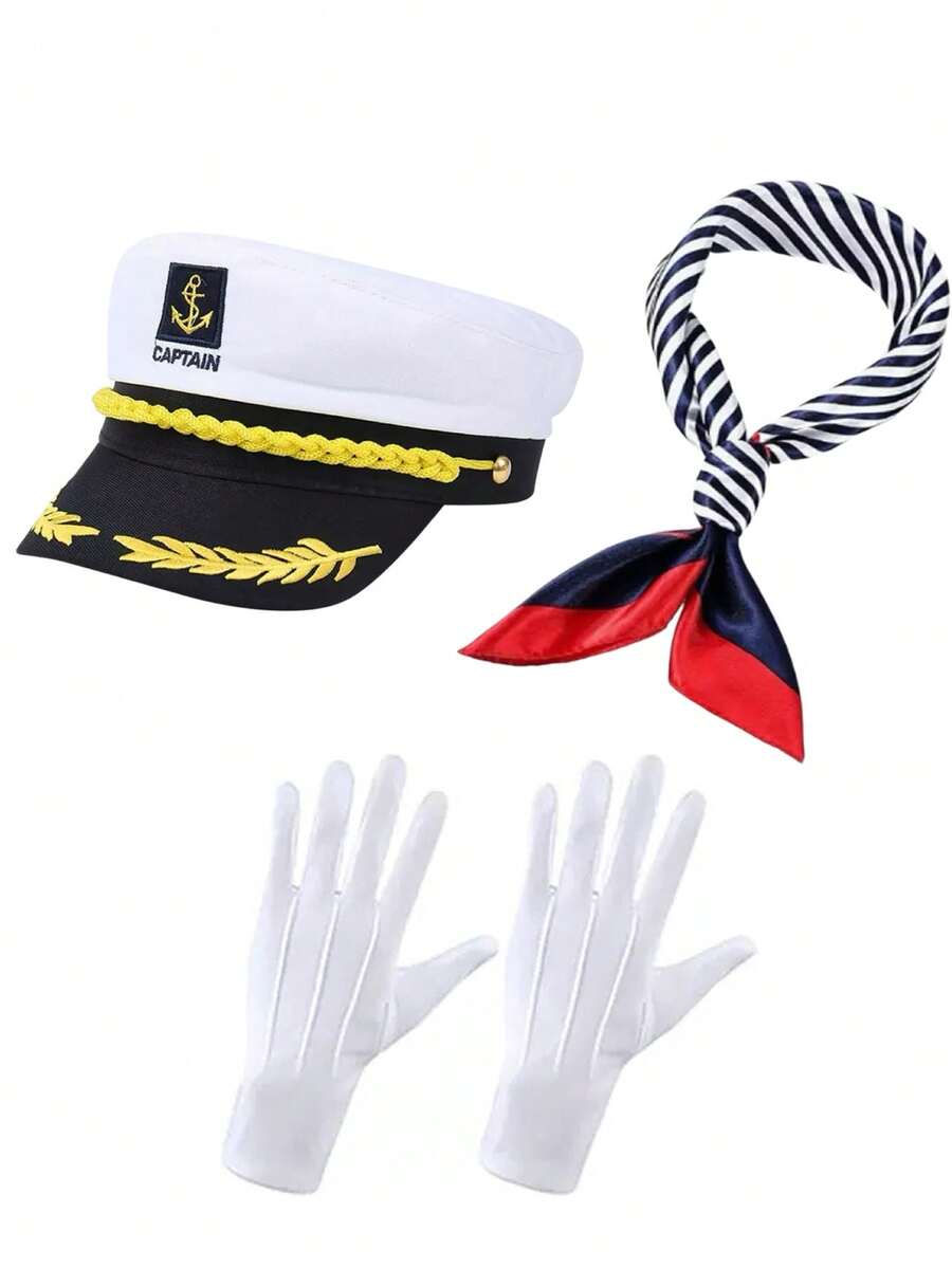 3 chiếc, Mũ hải quân unisex, Mũ thủy thủ, Đi kèm với khăn quàng và găng tay, Cosplay Halloween - A - Xem 1