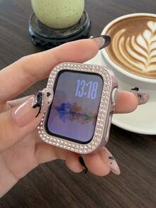 1個雙層閃亮水鑽保護殼，適用於Apple Watch 40/41/42/44/45/46/49mm系列，包括Ultra/SE/11/10/9/8/7/6/5/4，智慧手錶配件，粉紅色 - 鏤空原機粉 - 查看 4