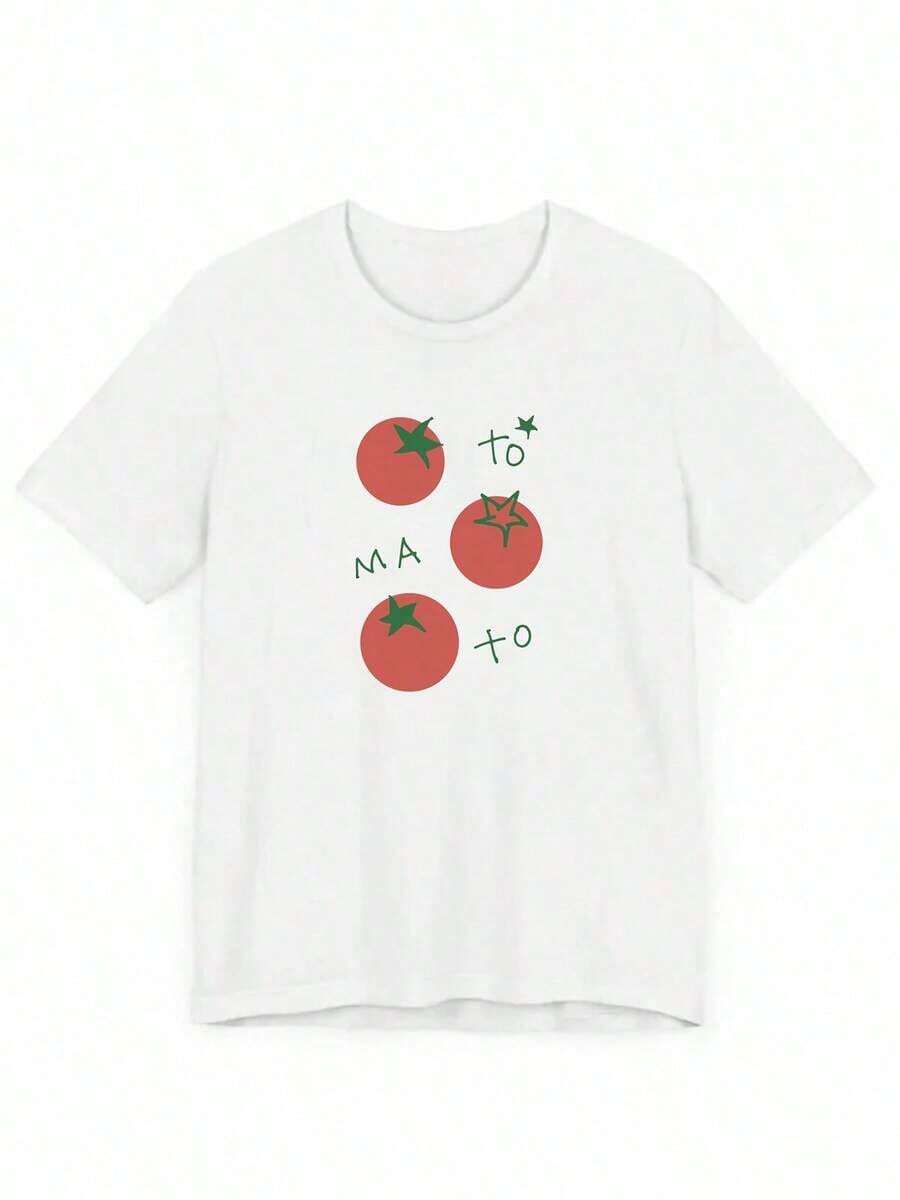 Women's Short-Sleeved Camisole, Personalized, New Spring/Summer 2026 Collection, With Cartoon Letter Print In Cherry Tomato Orange, Suitable For Summer, Y2K Clothing - Unisex Loose-Fitting Cotton Short-Sleeved Round Neck Camisole, Urban Vintage Style. Suitable As A Gift. Women's T-Shirt. Blouses>Elegant. Boho Chic. Soft, Breathable, And Comfortable Women's Top, Ideal For Spring, Summer, And Autumn, Perfect For Vacations, Travel, And Everyday Wear. - 白色的 - 查看 1