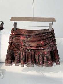 Summer Skirt – Short Cut, Ruffles At The Hem – Perfect For Holiday Or Beach Looks - 栗子2 - 查看 2
