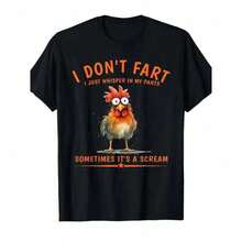 Funny Graphic Tee With Chicken Design And The Phrase "I'm Lost, I Whisper In My Pants" - Short-Sleeved Crew Neck Tee With Humorous Design For Men And Women, Comfortable And Casual Unisex Top For Parties, Halloween, Casual Wear - Crew Neck Tee, Fun Gift Idea For All Seasons. - 黑色 - 查看 5