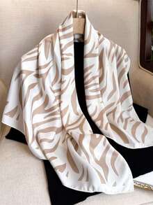 Women's Large Square Satin Scarf 90x90 Elegant Fashion Bandana For Hair And Neck - L7-Cáqui - 查看 8