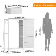 Tomnk 5 Drawers Dresser For Bedroom With Hanging Rack With LED Lights & Charging Station, Fabric Dressers & Chest Of Drawers With Clothes Rack, Wooden Top, Grid Panel, Closet, Dresser For Bedroom - View 2