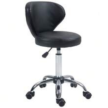 360° Swivel Task Stool With Massage Function And Casters - Adjustable Seat Height From 49 To 64 Cm, Ergonomic Backrest - -Plated Metal Frame With Black Faux Leather Upholstery - Black - View 1