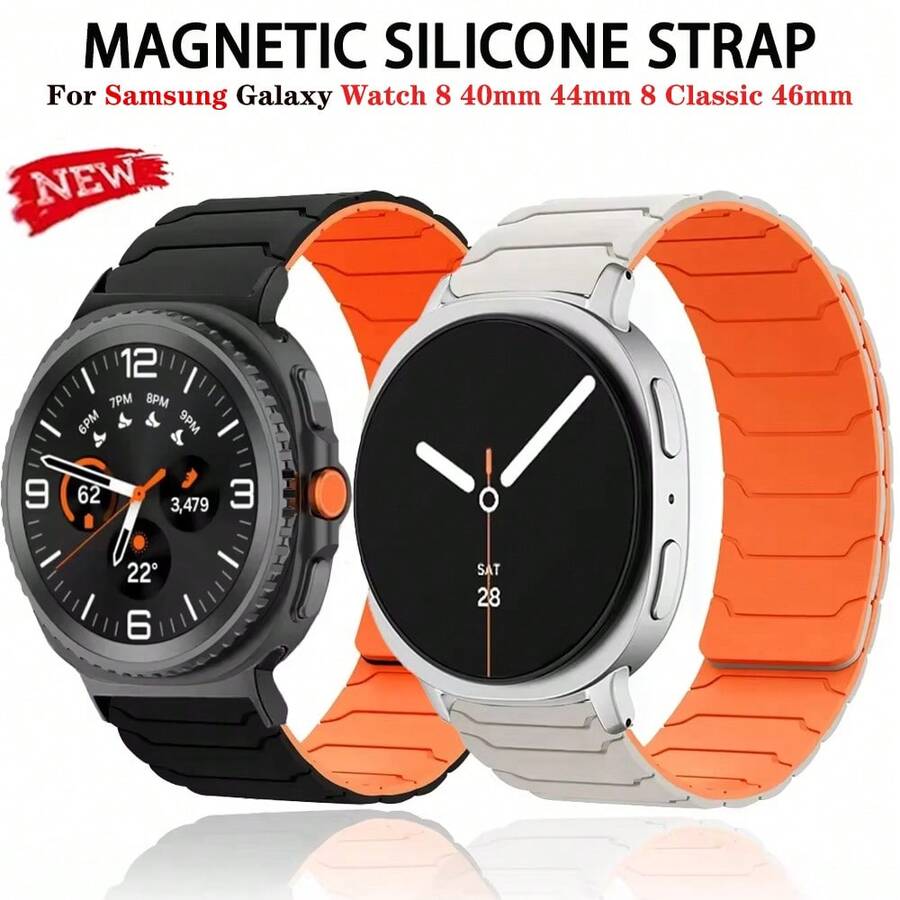 矽膠磁吸式錶帶，相容 Galaxy Watch 8 44mm 40mm，時尚替換錶帶，相容 Watch8 Classic 46mm，適合男女使用，日常、運動與健身必備錶帶