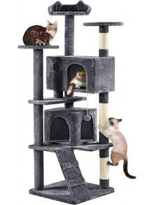 Dark Grey Multilevel Cat Tree Tower 138.5cm With Condos Ladder Scratching Posts Indoor Cat Climbing House Pet Activity Centre For Kittens - Dark Grey - View 10
