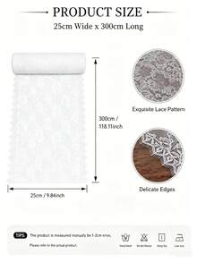 1 pieza Camino de mesa de encaje blanco de 9.84x118.11 pulgadas, camino de mesa bohemio bordado en marfil, cinta de encaje elástica con patrón floral bordado, tela de encaje para decoraciones de mesa de boda rústica, fiesta de ducha nupcial, caminos de mesa vintage - Cuadrado blanco - Ver 4