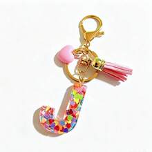 Bộ 26 móc khóa chữ cái đầu tiên bằng nhựa epoxy đỏ, móc khóa hình trái tim dễ thương có tua rua, phụ kiện trang trí túi xách và ví thời trang, quà tặng dự tiệc, thích hợp để tặng bạn bè. - Hồng - Xem 9