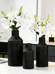 1pc Minimalist Black Striped Vase, Suitable For Autumn/Winter Home Decor, Modern Dried Flower Display, High-Quality Gift For Living Room, Entryway, Dining Table, Office Or Bedroom - Multicolor - View 3