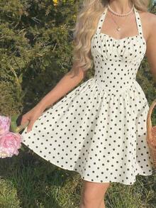 MOD Vestido de mujer sin mangas con estampado de lunares en color amarillo pálido - Albaricoque - Ver 6