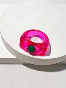 Anillo de cuentas cuadradas asimétricas de resina, anillos de color macaron transparente, estilo INS para primavera/verano - Multicolor - Ver 4