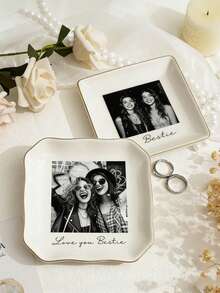 MerexSync 1pc Personalized Photo Ceramic Ring Dish, Customized Initial Jewelry Tray, Engraved Small Trinket Storage Box, Suitable As Wedding Gift For Bride, Bridesmaid, Groom, Engagement Party, Bridal Shower Favor - Multicolor - View 10