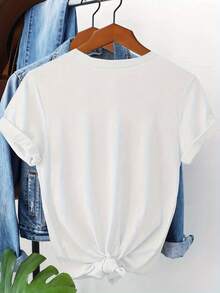 Women's Summer T-Shirt, 100% High Quality, Plus Size, With "I'm Fine" Slogan And Cat Print, Round Neck, Short Sleeves, Elegant And Casual, Ideal For Home. - 白色 - 查看 2