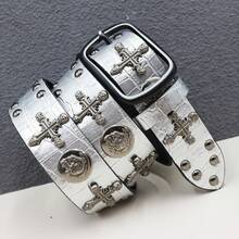 Thắt lưng kim loại phong cách Gothic Y2K Punk Rock thủ công, họa tiết vảy rắn bạc, dây thắt lưng đính đinh tán, thắt lưng Goth với hình đầu lâu và thánh giá, dành cho nam và nữ. - Nhiều màu - Xem 10