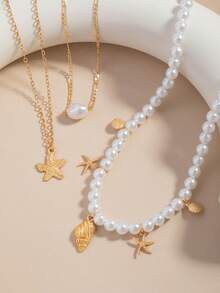 3pcs/Set Layered Seashell Pendant Necklace, Jewelry For Teenagers - Style 1 - View 5
