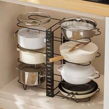 8 Tier Pot Organizers Rack With 3 DIY Methods, Adjustable Pan Organizer Under Cabinet Kitchen Organization And Storage Pots And Pans Organizer Under Cabinet - 黑色 - 查看 3