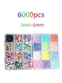 27,000-30,000pcs 3-6mm Mixed Pearl & Rhinestone, Suitable For Decorative Tools, Jelly Resin Gems, DIY Jewelry Crafts, Flat Resin Rhinestones For DIY, Cups, Shoes - 3mm-6mm - View 11