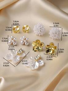 Bộ 5 đôi bông tai hình tam giác kiểu Pháp cổ điển, thanh lịch, đính đá và ngọc trai giả, đa năng cho phụ nữ đeo hàng ngày, lễ hội, dự tiệc, đám cưới và đi nghỉ mát. - Bộ 5 món E - Xem 8