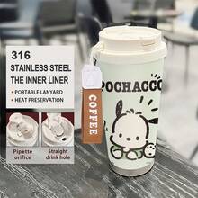 Miniso 三麗鷗 Pochacco 薄荷綠背景保溫咖啡杯，附手腕掛繩，不鏽鋼材質，附蓋咖啡杯，雙飲設計，耐用 - 彩色 - 查看 2