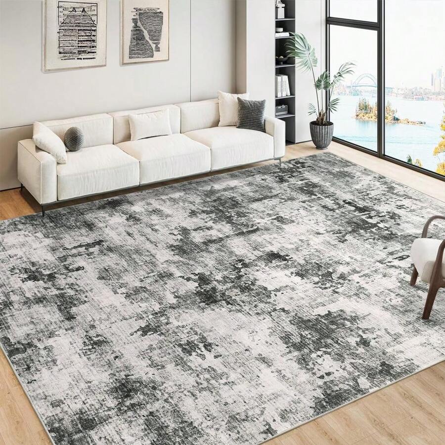 Hodeffior Modern Washable Area Rug, Soft Low Pile Non Slip Floor Rug With Abstract Design, Spot Resistant Lightweight Foldable Carpet For Living Room Bedroom Dining Room Home Office Pet Family - Grey - View 1