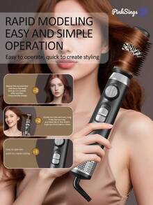 PinkSings 3-In-1 Rotating Hot Air Brush Set, Hot Air Styling Brush With 2 Rotating Brush Heads (1.5 Inch And 2 Inch), One-Step Hot Air Styling Brush, Smooth Styling - Black - View 3