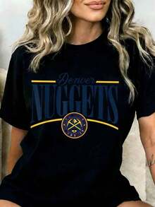 Women's And Unisex Cotton T-Shirt With The Basketball Team Logo, Casual Wear For Sports Fans, White Design With Official Team Emblem And Text Print, Perfect For Game Days And Everyday Style. A Must-Have. - 黑色 - 查看 7