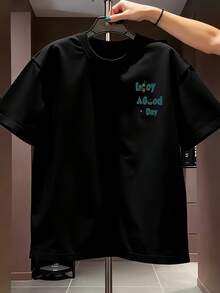 New T-Shirt, 100% Cotton, Machine Washable, Suitable For Spring, Summer And Autumn, Casual Style, Comfortable Fit, Modern Design, Versatile For Daily Use, Soft Fabric, Style A. - Black - View 2