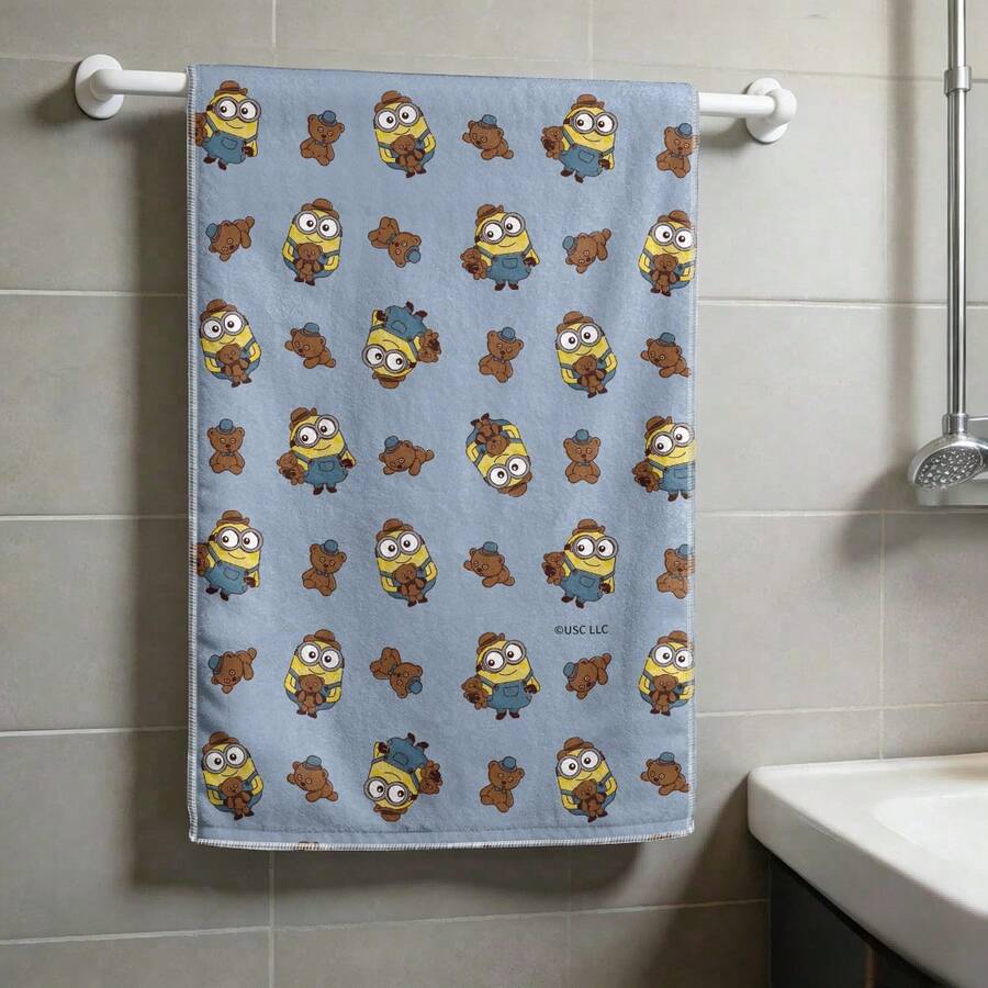 Miniso Minions Bob & Tim Bear Towel Set, Light Blue Cartoon Allover Print Soft Pure Cotton Towels, Available In 1-Pack, 2-Pack, 3 Packs, 4-Pack, 5-Pack, 6-Pack, Perfect For Bathroom & Home Use - Colocr - View 1