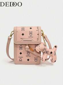 Retro Print Mini Phone Bag, Casual Shoulder Crossbody Bag - Pink - View 4