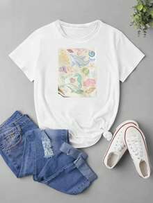 New T-Shirt, 100% Cotton, Machine Washable, Suitable For Spring, Summer And Autumn, Casual Style, Comfortable Fit, Modern Design, Versatile For Daily Use, Soft Fabric, Style A. - 白色 - 查看 2