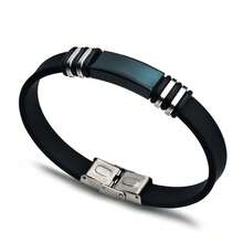 1 pièce Bracelet manchette élégant en acier inoxydable et silicone, lisse, convient pour le port quotidien des hommes - Noir et Blanc - Voir 14