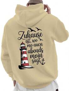 Compatible With Graphic Plus Size, Men's Back Print Hoodie, New Autumn-Winter Collection, Couple Hoodie, Versatile Loose Sweatshirt For Sports And Casual Wear - Casual Sweatshirt, Kangaroo Pocket, Stretch Fabric, Machine Washable - Perfect Choice For Spring And Autumn [Lingmoyun] - 杏色 - 查看 9