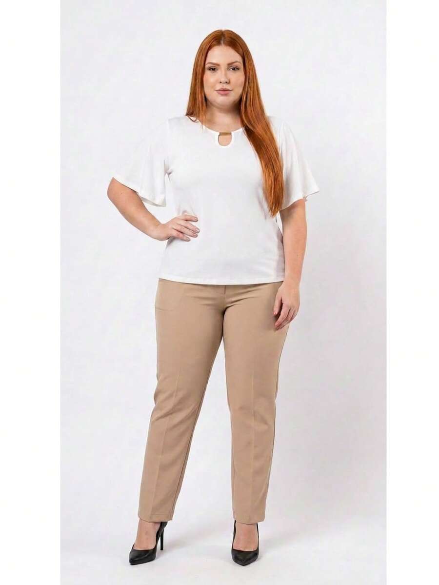 Plus Size Shirt Women's Blouse - White - View 1