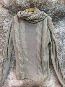 Women's High Neck Knit Blouse With Front Clasp - Elegant Winter Style - 沙色 - 查看 2