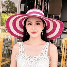 1頂女款草帽，大寬簷遮陽帽，適用於海灘、旅行、度假，防紫外線，春/夏季 - A - 查看 14