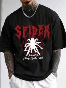 Camiseta Negra Casual para Hombre con un Impresionante Diseño de Araña y Texto Rojo - Corte Relajado, Hecha de, Perfecta para Entusiastas del Streetwear |     Moda Urbana de Vanguardia |     Diseño Detallado de PáWeb Conjunto de Camisetas para Madre e Hija Camisetas para Hombre Ropa para Niñas ZMTX - Negro - Ver 6
