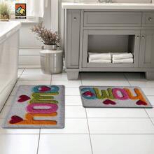 Felpudo de cocina grueso, suave y absorbente con patrón de dibujos animados "Home", estilo de dibujos animados divertidos, antideslizante y duradero, alfombra de baño cómoda y larga para puerta, cocina, hogar, oficina, fregadero, lavandería, baño, decoración primaveral del hogar, disponible en varios tamaños - Multicolor - Ver 4