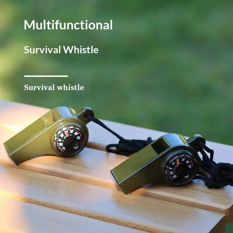 1pc Outdoor Plastic Multifunctional 3-In-1 Whistle With Compass And Thermometer