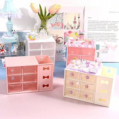 Hộp đựng đồ 9 ngăn trong suốt, có ngăn kéo, gắn tường, thích hợp để đựng trang sức, văn phòng phẩm, đồ dùng thủ công DIY.