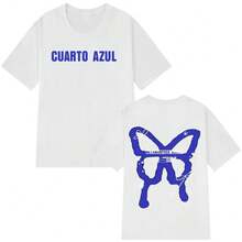 Camiseta gráfica de moda con mariposa para hombres y mujeres, cuello redondo, manga corta, camisetas de algodón, camisetas de algodón estéticas - Blanco - Ver 2