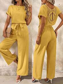 Clasi Pantalones de peto casuales de unicolor y plisados para uso diario de mujer - Amarillo - Ver 12