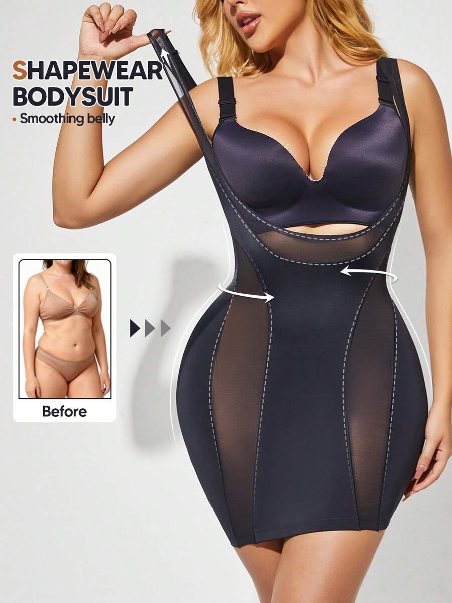 1pc Women Shapewear Slip Dress With Adjustable Straps - Black - View 1