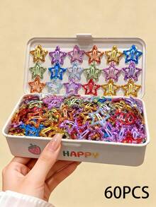 30/60/90Pcs Random Color Colorful Sequin Five-Pointed Star Hair Clips, Suitable For Girls, Students, Performances, Daily Use - Multicolor - View 8