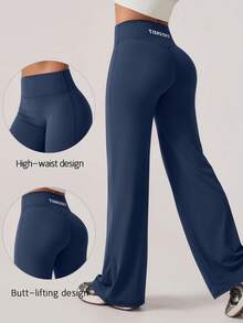 TimeOff 1pc Women's Minimalist Elastic V-Shaped Lifting Straight Wide-Leg Letter Print Sports Pants Spring - Màu xanh lam - Xem 10