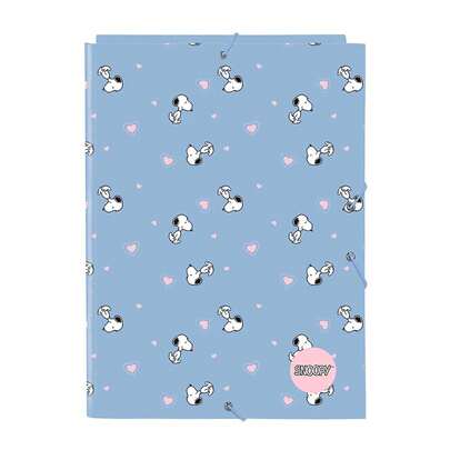 Safta | Folder Folio Snoopy With 3 Inner Flaps 26 X 33.5 X 2.5 Cm (2.2 Liters), Hard Cover Lined, Closure With Elastic Bands, School Organizer For Documents And Back To School, Blue