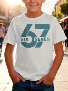 SIX SEVEN Graphic T-Shirt Number Six And Seven - Short Sleeve Cotton Casual Summer T-Shirt With Number Print, Round Neck, Comfortable Casual Wear For Playing, Easy Care - 白色 - 查看 1